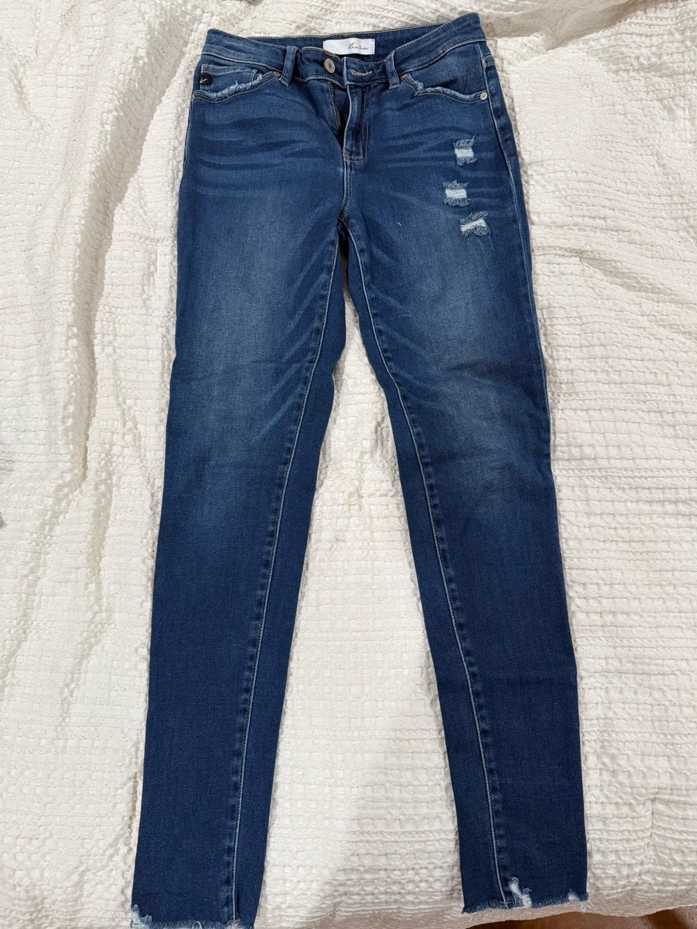 KanCan Women's Medium Dark Blue Skinny Jeans with Light Distress